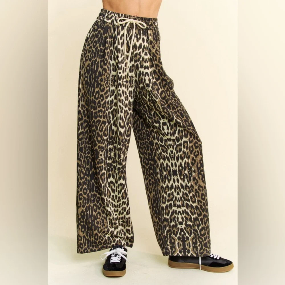 🟠272B. Drawstring Leopard Wide Leg Pants - Picture 7 of 8